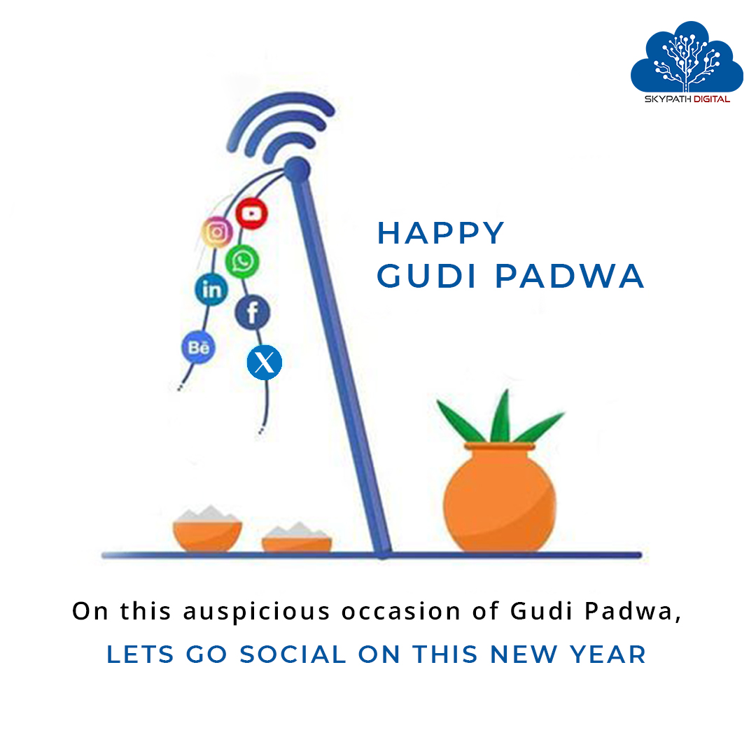 'On this auspicious occasion of Gudi Padwa, may your home be filled with joy, your heart with love, and your life with prosperity! Happy Gudi Padwa!
.
#skypathdigital #NewYearBlessings