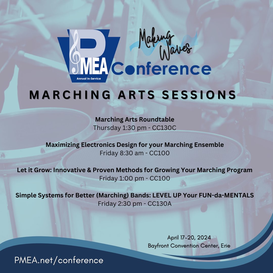 We hope to see you in Erie next week at the PMEA Conference. (Don't forget that your last chance to register online is April 10th!) Learn more about these sessions and more at pmea.net/pmea-annual-in…