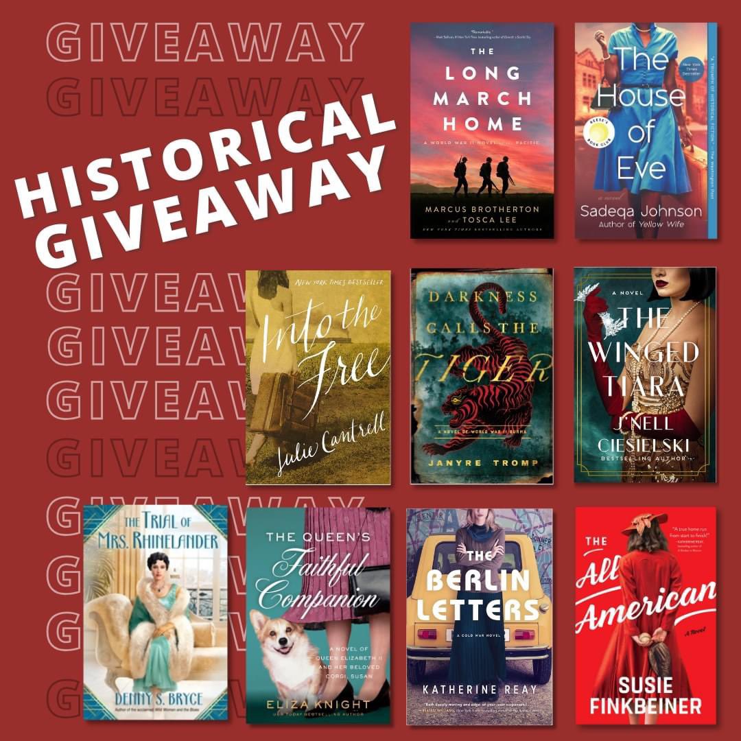 ☘️ HUGE HISTORICAL FICTION GIVEAWAY! Enter to win NINE historical novels from authors you love and others who will soon be on your must-read list! Enter here: bit.ly/2024HFGiveaway @ToscaLee @JulieCantrell @Sadeqasays @DennySBryce @SusieFinkbeiner @ElizaKnight