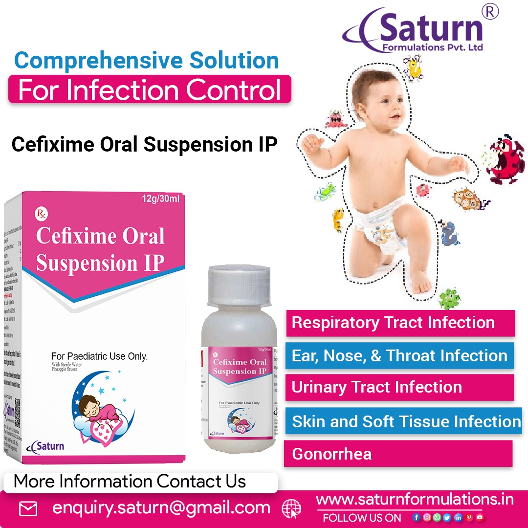 #CefiximeOralSuspension from #SaturnFormulations for kids! 
✅ #BacterialInfection 
✅ #RespiratoryInfection 
✅#UrinaryTractinfection 
✅#Gonorrhea
 Available in #Pediatricpharmafranchise & #ThirdPartyManufacturing. 
Website: saturnformulations.in/product/cefisa…
#pcdpharmafranchise #pharmacy