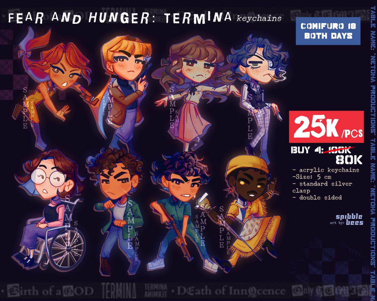 Opening preorders for CF18 ! Shares will be very appreciated <3 (1/4) ⭐ These will be available on the con itself but the stock is very limited! (table number TBA) ^^ 🔗 forms.gle/Ff6tyc8e7snmHF… 🍒 Fear and Hunger, Persona, TOH, Hades #CF18 #comifuro18catalogue