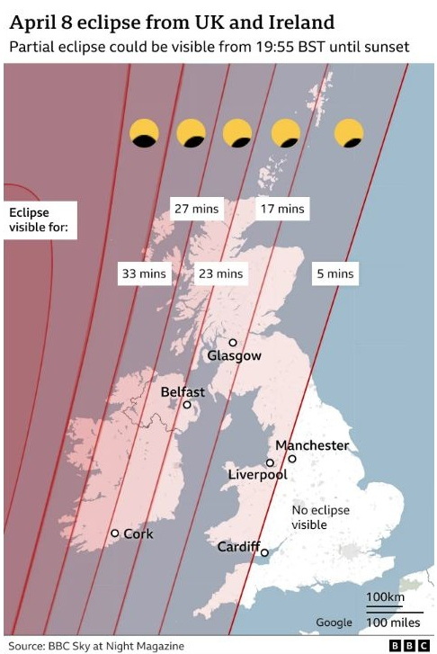 Partial solar eclipse may be visible from north-west UK and Ireland – so even if the sun does put in a rare appearance, some of it will be missing