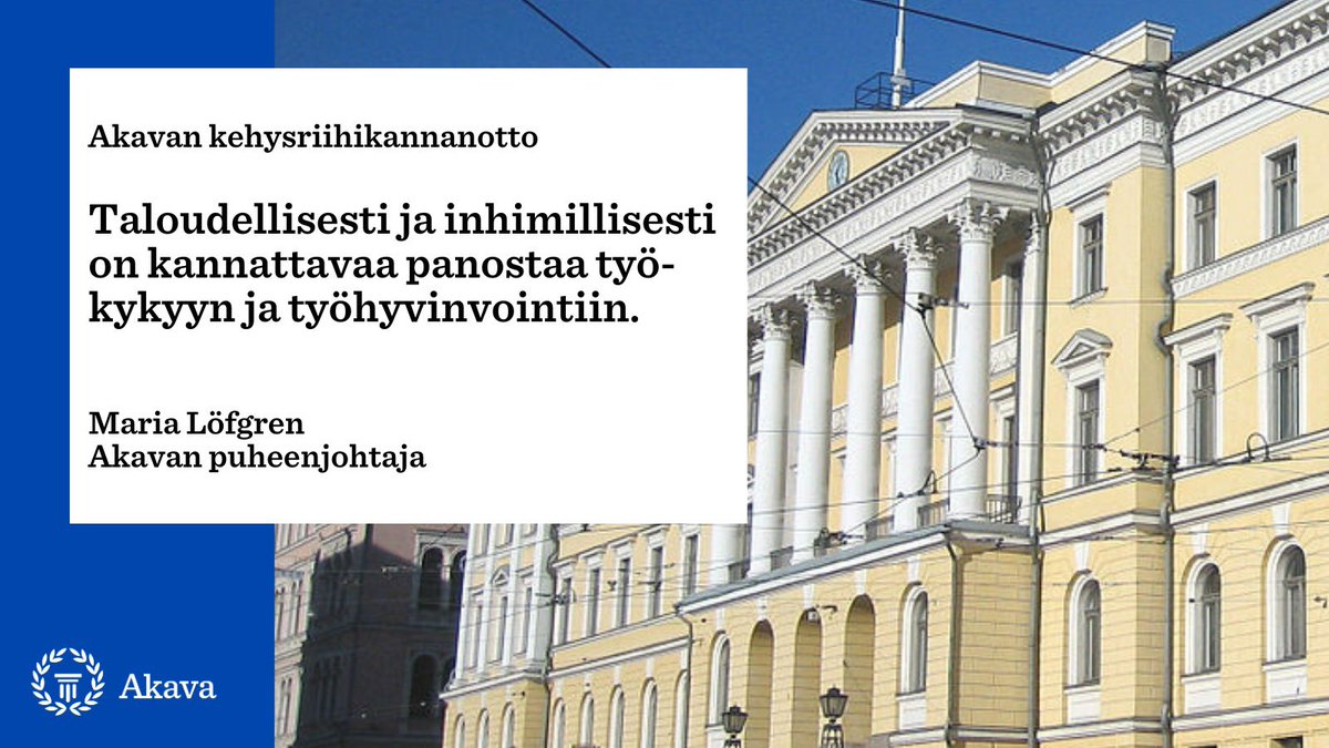 Panostaminen työkykyyn ja työhyvinvointiin on taloudellisesti ja inhimillisesti kannattavaa. Se edistää 🔹kilpailukykyä 🔹hyvinvointia 🔹julkisen talouden kestävyyttä 🔹työllisyyttä 🔹verokertymän kasvua 🔹työeläkejärjestelmän kestävyyttä Lue lisää 👉🏼akava.fi/tiedotteet/tie…