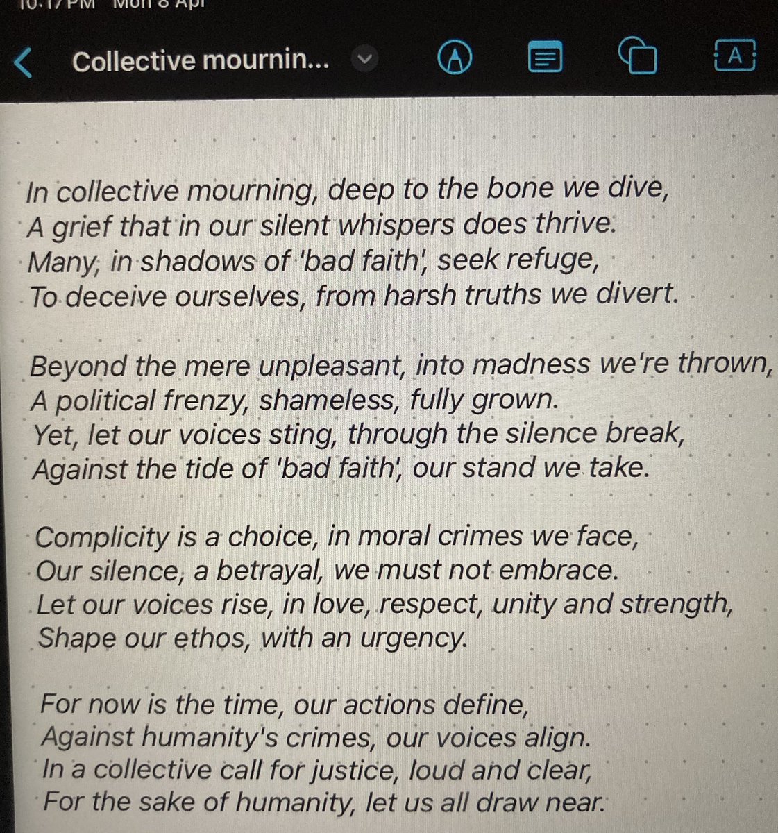 As I read critical philosophical texts and holding on to the belief that both art and philosophy hold a public role,especially as we witness political madness, here sharing my own struggle, reflections and bit of hope on this platform…