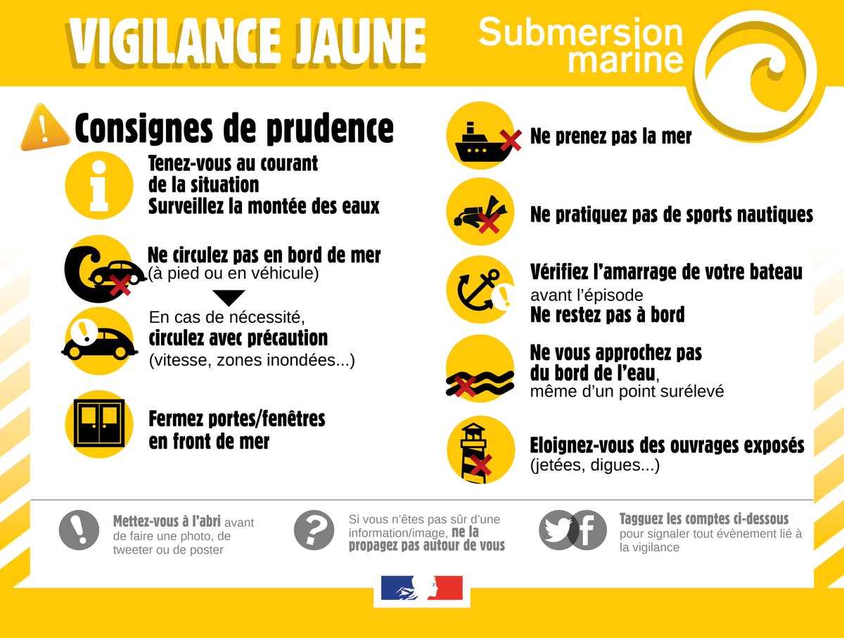 Prefet56's tweet photo. Vigilance |⚠️
Le #Morbihan est placé en #vigilance jaune (niveau 2 sur 4) pour risque de vagues-submersion et  #vent violent à/c de 16h ce 8 avril et jusqu'à 10h demain.  https://t.co/3roYzrC3q8 https://t.co/T0YAFQtnu5