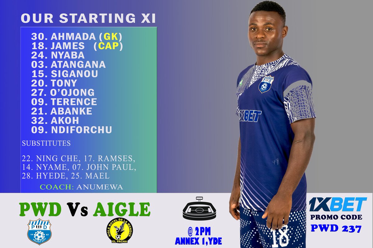 This is how we're lining up today against Aigle. James will lead the troops, Coach Anumewa I keeping faith with the team that last played a virgin tie against Avion. Notable changes include Captain Buri who drops to the bench to make way for Atangana and Bongaman for Terence