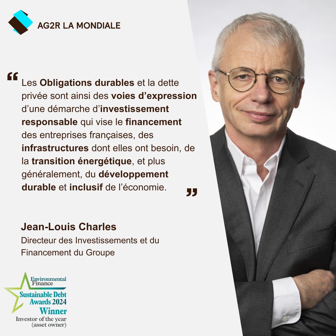 Notre Groupe récompensé pour son engagement en faveur de la finance durable🌱 Nous sommes fiers d’avoir reçu le prix 'Environmental Finance Sustainable Debt Award' dans la catégorie Investisseur Institutionnel, qui reconnaît notre contribution au #développement du marché des…