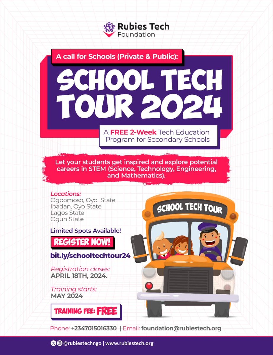 rubiestechngo's tweet image. Benefits of Learning Coding:
Problem-Solving Skills
Creativity
Career Opportunities
Empowerment
Don’t miss out on this chance to transform your future. #LearnToCode #TechTour2024 #STEMEducation