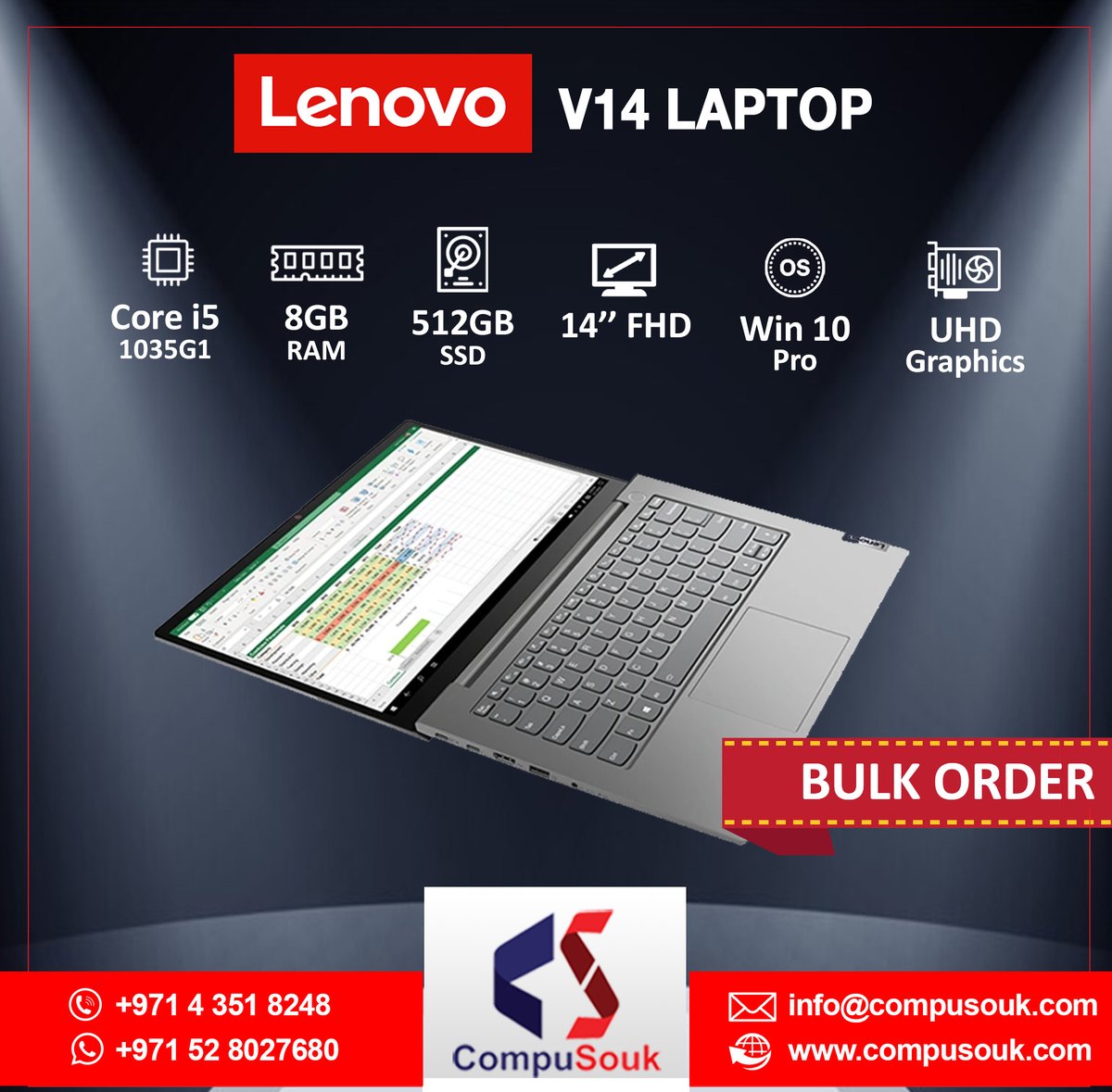 High Selling Laptop
#Lenovo V14 #Laptop - Core i5 | 8GB | 512GBSSD | Win 10 Pro
Visit for more Deals compusouk.com/daily-deals/

#Compusouk #LenovoLaptop #LenovoV14 #ComputerHardwaresales #Laptopdealers #WholesaleTechnology #HardwareWholesale #Laptopsupply #ITSupplies