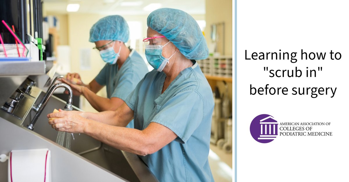 In podiatric medical school, one of the first things you'll do in your surgical classes is learn how to scrub into surgery. Practicing this skill is important before your clinical rotations to prepare for being in the operating room. Explore Pod Med: tinyurl.com/yahjkpf8.