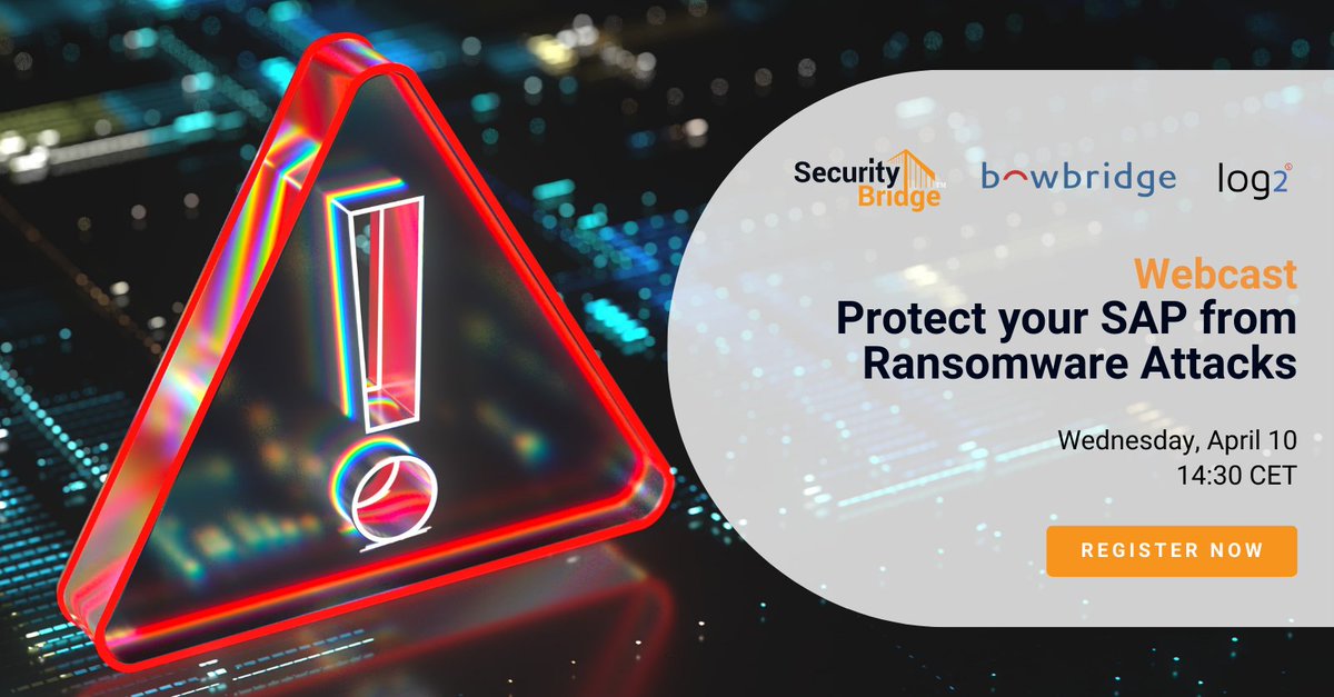 Our webcast will start in two days! 📹

This exclusive event is a joint initiative of SecurityBridge, BowBridge, and Log2 and will allow you to listen to exciting insights from top-class experts. 

Don't miss it out 👉 securitybridge.com/webcast-protec…

#Ransomware #Demo #ExpertInsights