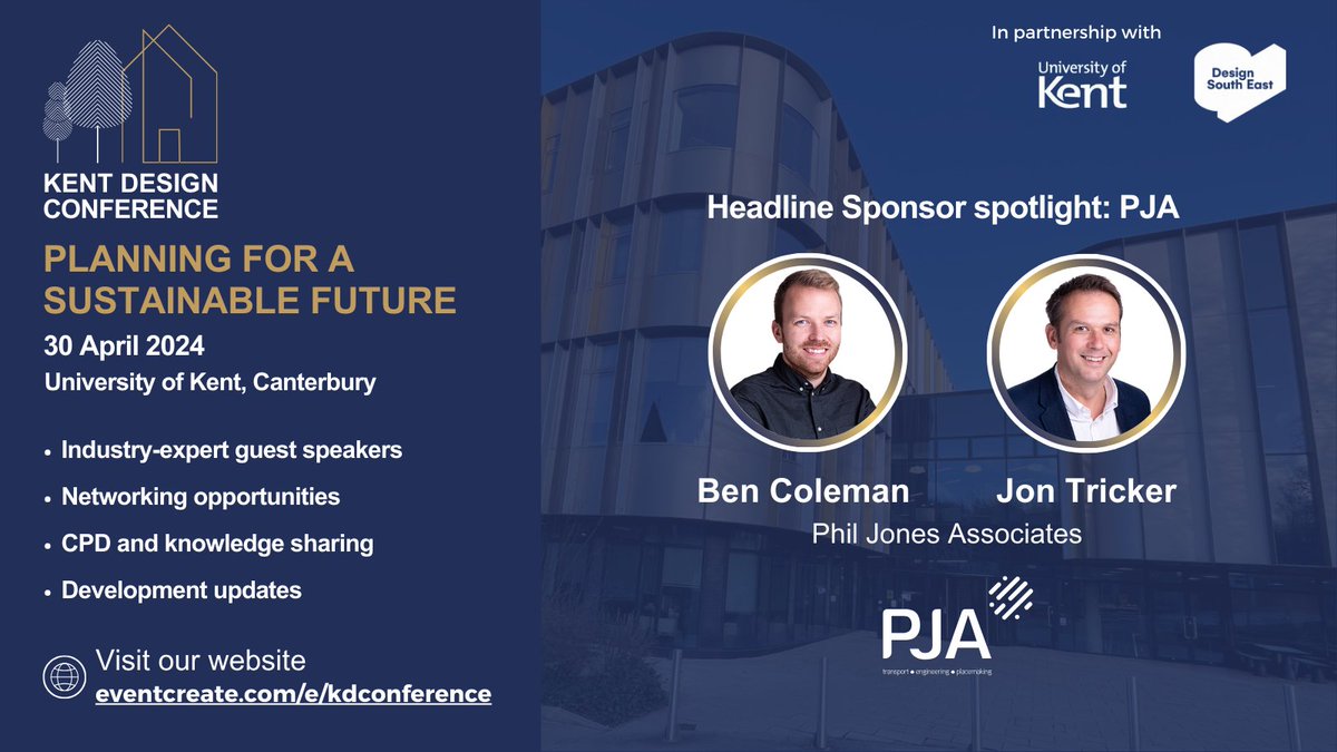 We’re delighted that @PhilJonesAssoc are one of our headline sponsors for the 𝗞𝗲𝗻𝘁 𝗗𝗲𝘀𝗶𝗴𝗻 𝗖𝗼𝗻𝗳𝗲𝗿𝗲𝗻𝗰𝗲! They bring their vast experience of placemaking and transport to the day, contributing to various panel discussions. For more info 👉 ow.ly/H0jF50QX5z3