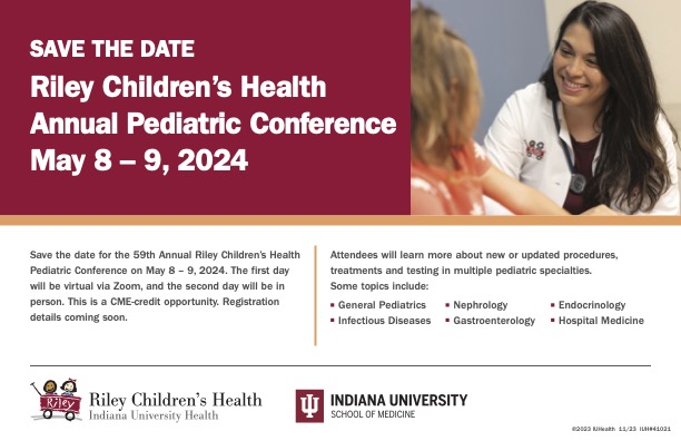 We are just 1 month away from the 59th Annual Riley Children’s Health Pediatric Conference. Have you registered yet? iu.cloud-cme.com/course/courseo…