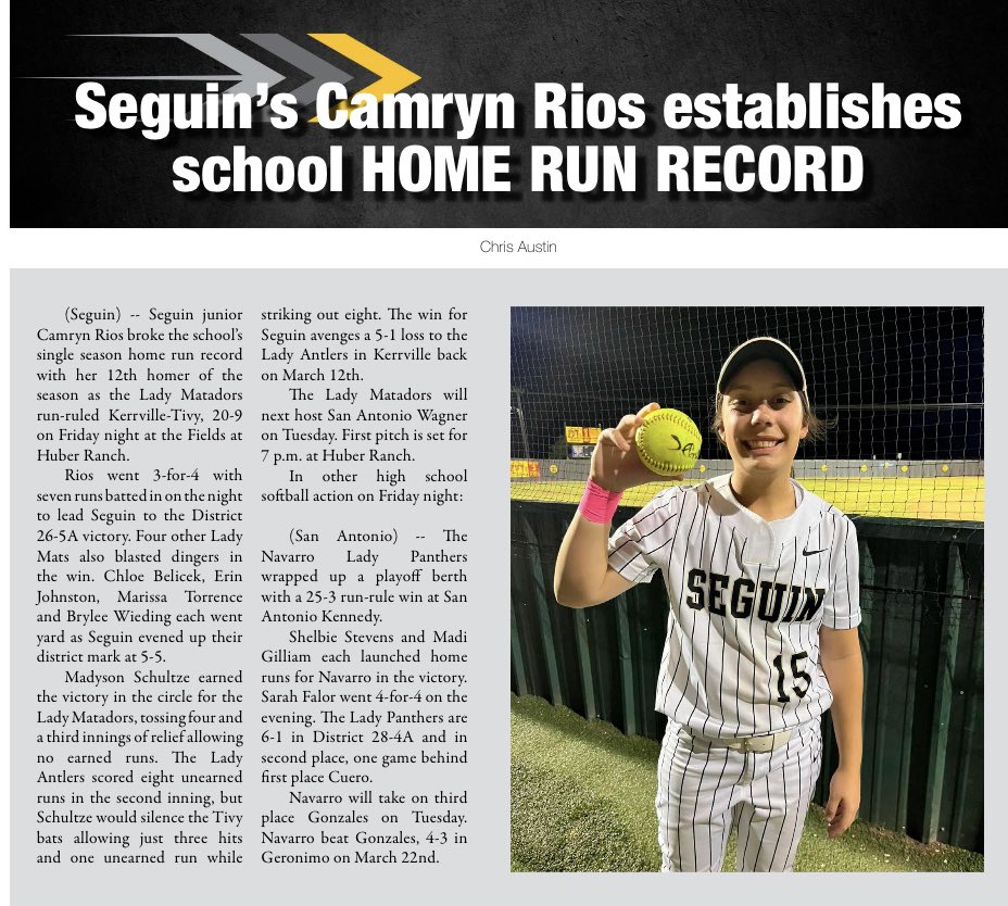Congrats @camrynrios14 on breaking the single season home run record @SoftballSeguin