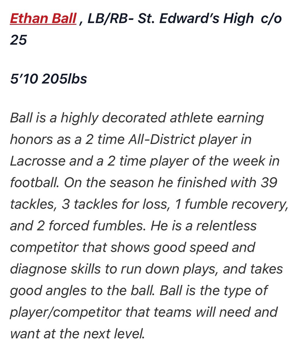 Ethan Ball (@ethanball25) on Twitter photo Thank you <a href="/PrepRedzoneFL/">Prep Redzone Florida</a> for the write up! Only played 9 quarters due to injury. Huge senior season coming‼️‼️
Film: youtu.be/BJaG1HcDawY?si…
<a href="/StEdsAthletics/">StEdsAthletics</a> <a href="/SESFootball/">SES Pirate Football</a>
<a href="/EraPrep/">New Era Prep</a> <a href="/Andy_Villamarzo/">Andy Villamarzo</a> <a href="/DanLaForestFB/">Dan LaForest 🏈</a> <a href="/SSAAFootball/">SSAA Football</a> <a href="/FlaHSFootball/">FloridaHSFootball.com</a> <a href="/SBLiveFL/">Florida High School On SI</a> <a href="/ESPNTop63/">ESPN Top 63</a> <a href="/CitrusGridiron/">The Citrus Gridiron</a> Thank you <a href="/PrepRedzoneFL/">Prep Redzone Florida</a> for the write up! Only played 9 quarters due to injury. Huge senior season coming‼️‼️
Film: youtu.be/BJaG1HcDawY?si…
<a href="/StEdsAthletics/">StEdsAthletics</a> <a href="/SESFootball/">SES Pirate Football</a>
<a href="/EraPrep/">New Era Prep</a> <a href="/Andy_Villamarzo/">Andy Villamarzo</a> <a href="/DanLaForestFB/">Dan LaForest 🏈</a> <a href="/SSAAFootball/">SSAA Football</a> <a href="/FlaHSFootball/">FloridaHSFootball.com</a> <a href="/SBLiveFL/">Florida High School On SI</a> <a href="/ESPNTop63/">ESPN Top 63</a> <a href="/CitrusGridiron/">The Citrus Gridiron</a>