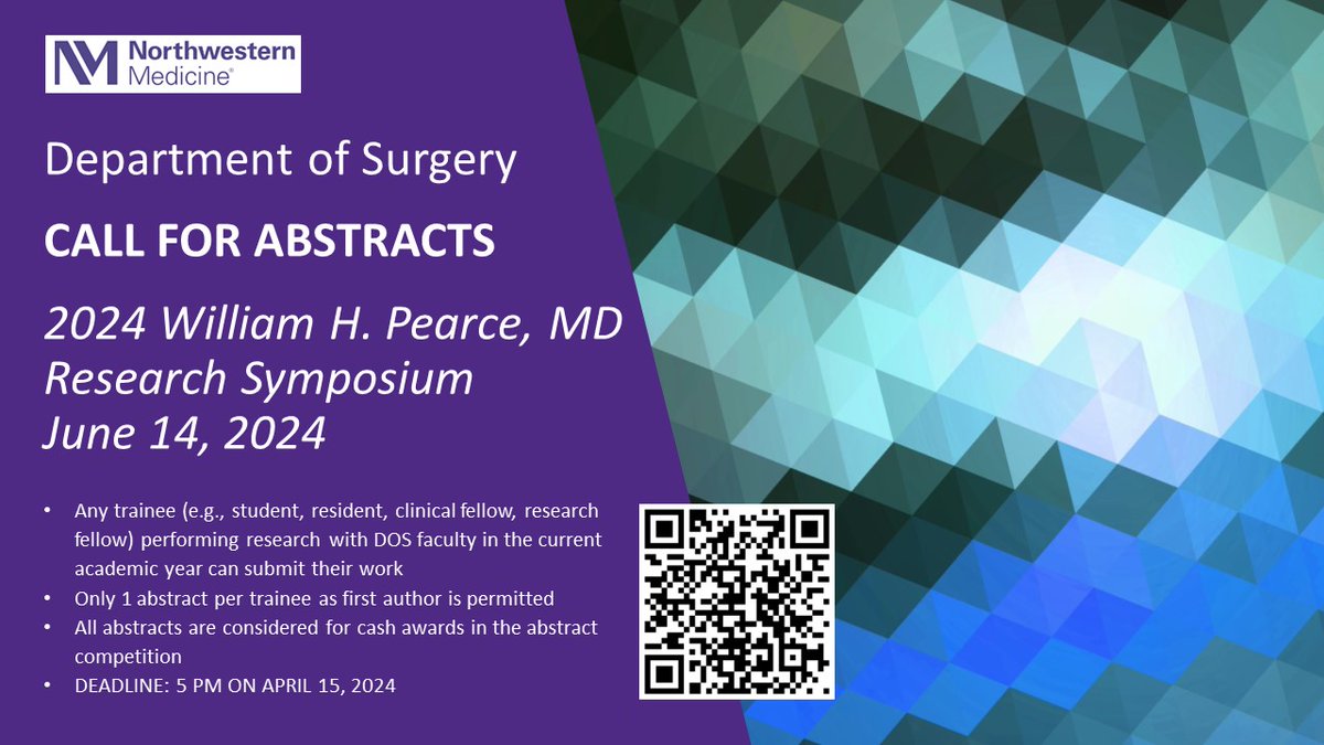 Call for abstracts -- ONE WEEK LEFT! 2024 William H. Pearce, MD Research Symposium (6/14/24) Eligibility, guidelines, and online submission form: tinyurl.com/3vj24rjk DEADLINE: 5 PM on 4/15/24! @NMSurgery