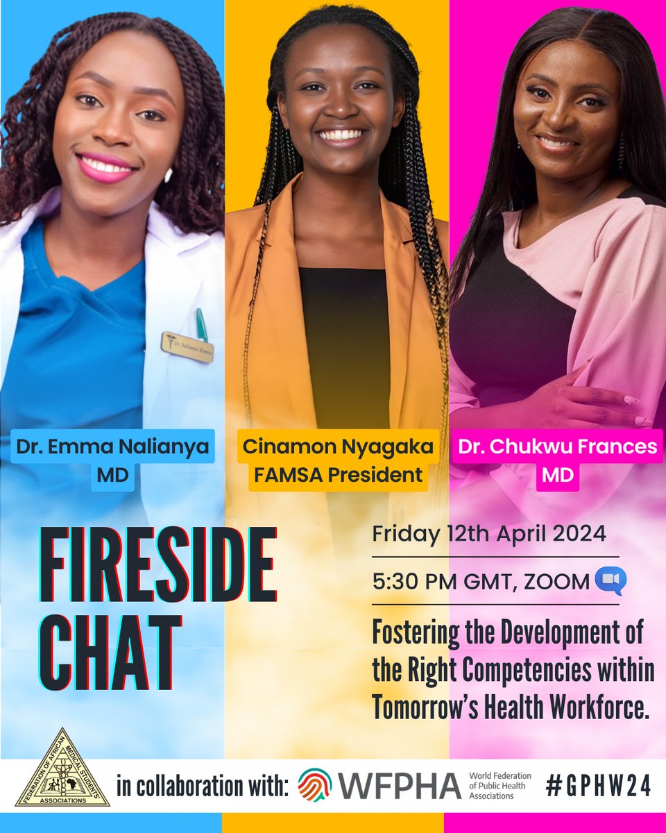 🔥 Don't miss our #FAMSA Fireside Chat! 🌟 We'll be delving into the future of healthcare leadership and the essential skills needed for a resilient workforce. 💪 Save the date: Friday, April 12th, 5:30 PM GMT! 🚀✨ Register: us06web.zoom.us/meeting/regist… #GPHW2024 @WFPHA_FMASP