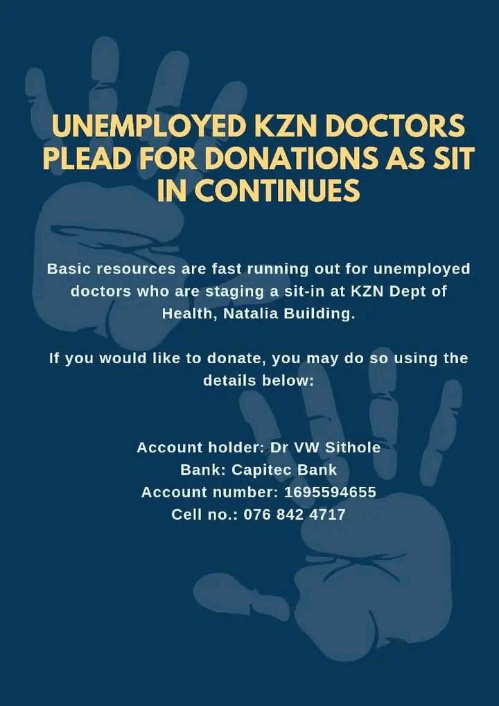 Mr_Choene's tweet photo. Unemployed doctors in KZN have are protesting to be placed, that time we have many foreign doctors in our health institutions. What have we done to our government as young people? #SaveOurHealthCareSystem https://t.co/NbA4cmkbUA