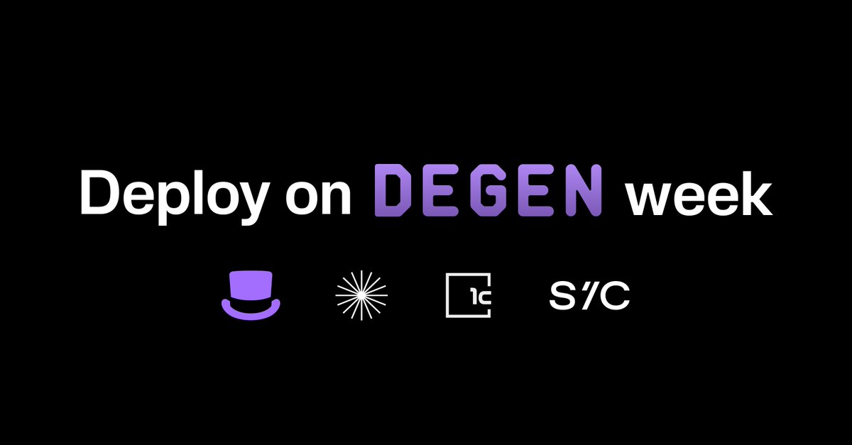 1/ Today we’re excited to announce with <a href="/degentokenbase/">Degen 🎩</a> ‘Deploy on Degen’ week—in collaboration with <a href="/1confirmation/">1confirmation</a>, @seedclubhq &amp; others with over 10 million $DEGEN in grants for teams &amp; devs.

Apply to participate by Friday, April 12 (see end of thread). Start building today!