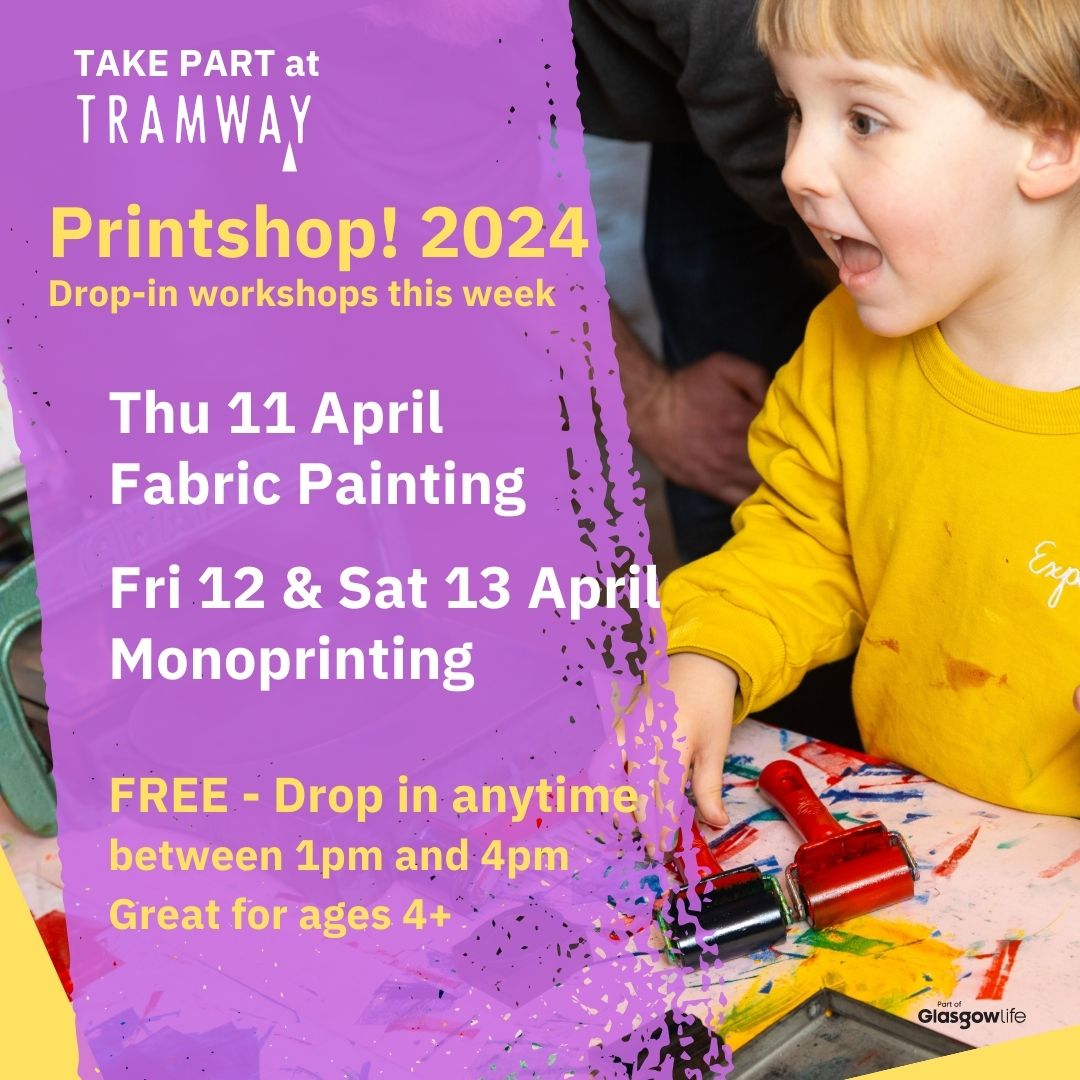 📢 More Printshop drop-in workshops ahead! Starting with another Fabric Painting session with Alice Dansey-wright, this Thursday. Pop in any time between 1 and 4pm. tramway.org/event/cc8a2ca2…