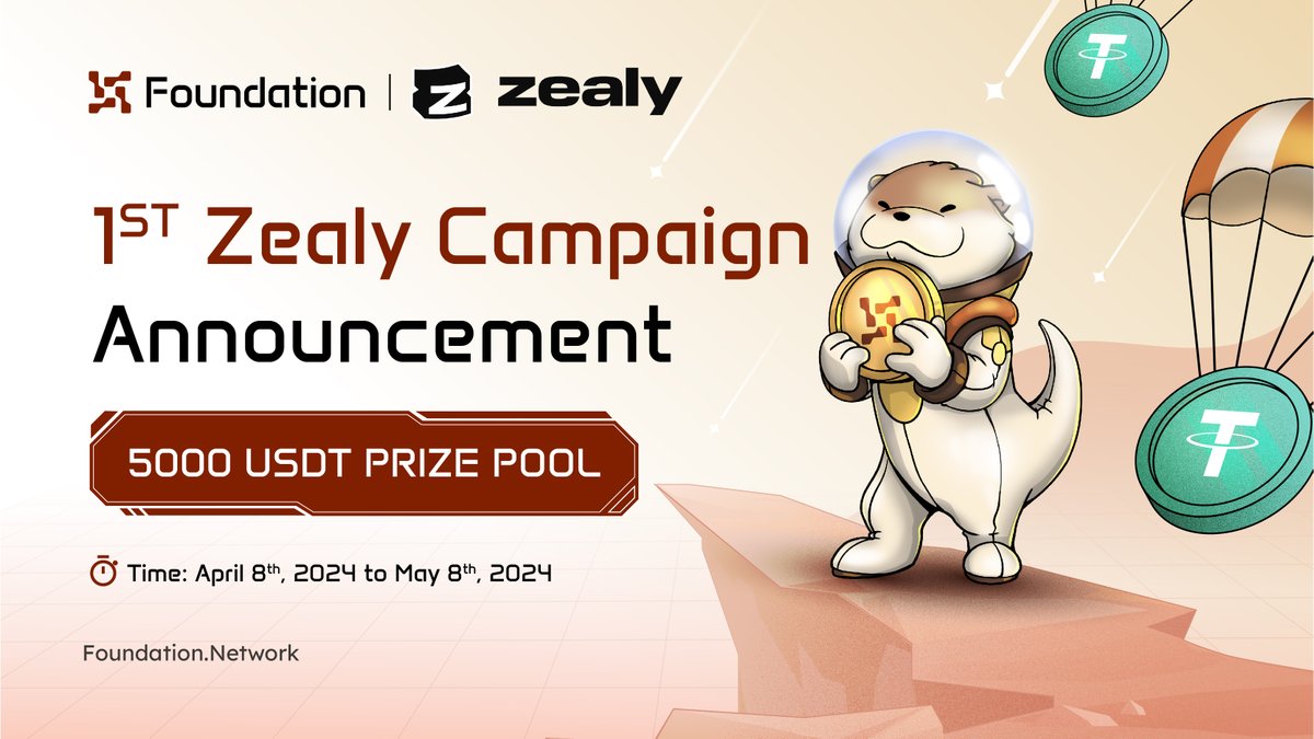 🚀Exciting announcement: Foundation 1st Zealy Campaign is LIVE NOW!🚀

✅zealy.io/cw/foundationn…

🎁5000 USDT prize pool is up for grabs🔥🔥🔥

👉Learn more for details: medium.com/@foundation_ne…

#Foundation #FoundationNetwork #Zealy