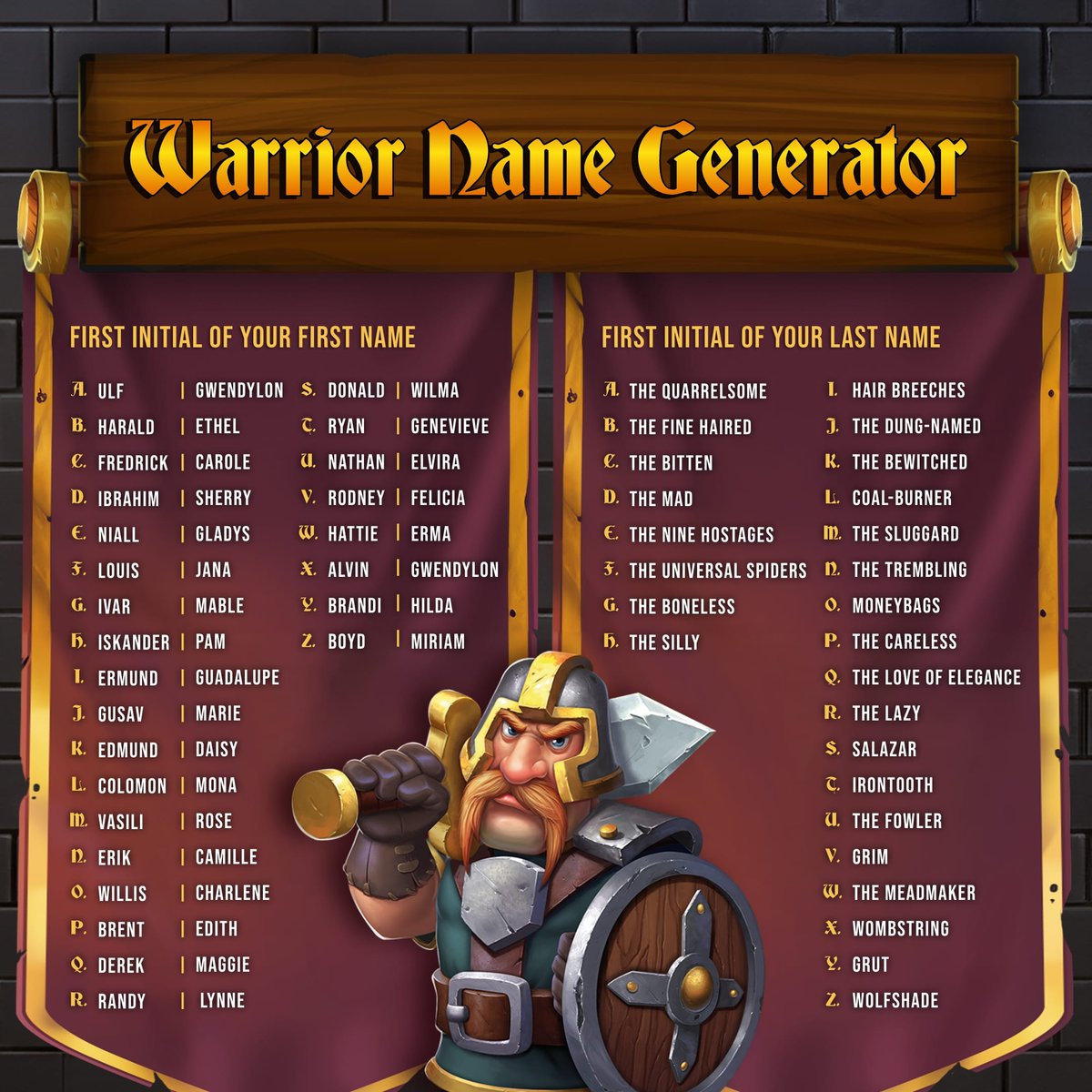 Unleash your inner Fortune Fortress warrior 💪🏰 What would your name and title be if you were a warrior in the medieval ages? Use our name generator and tell us in the comments below! #onlineslot #gaming #fortunefortress #casino