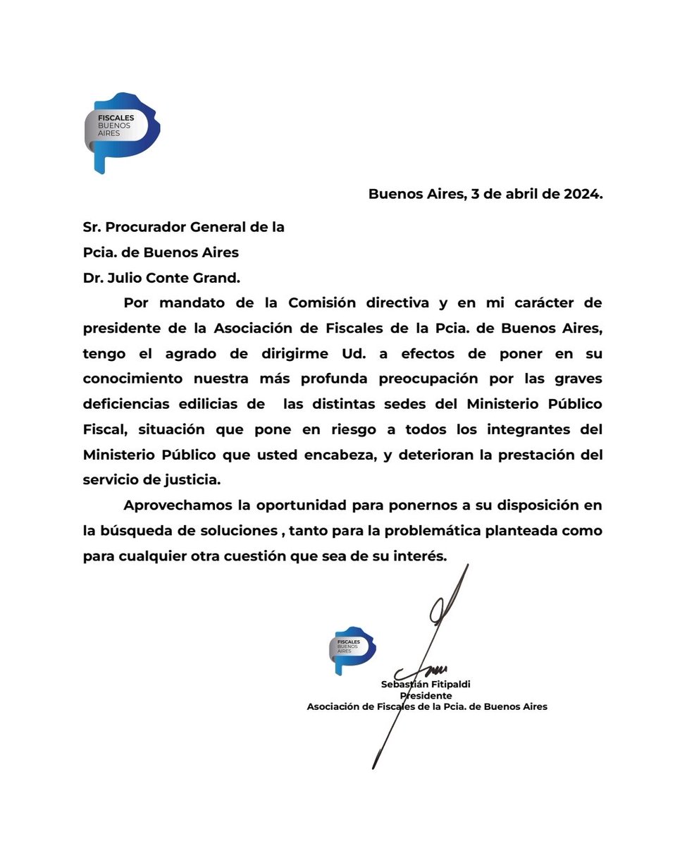 Porque nos preocupada dónde trabajamos y la dignidad de todos los trabajadores presentamos nota al Sr.Procurador General de Ministerio Público de la Provincia de Buenos Aires