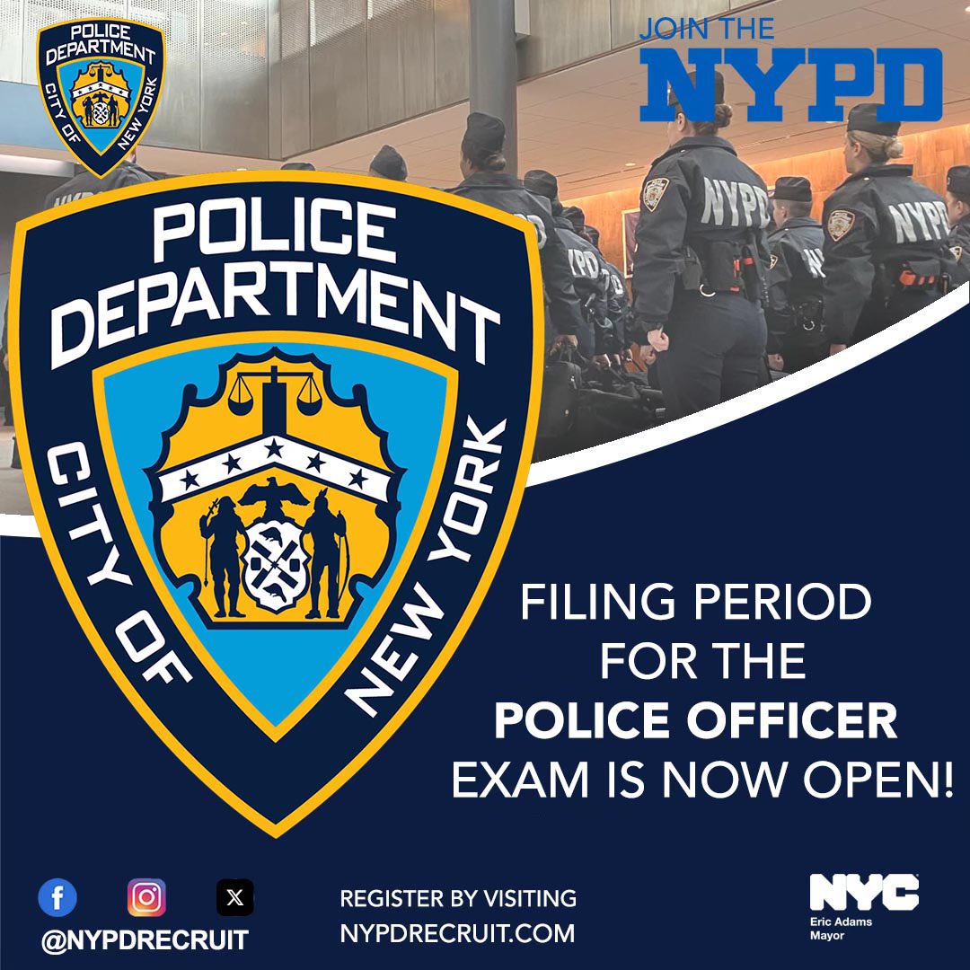 Filing period for the POLICE OFFICER exam is now open! Log on to nypdrecruit.com to register and start your future now!