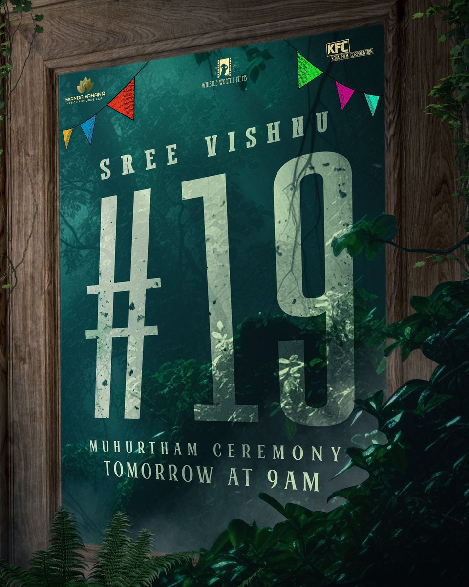 Hero @SreeVishnuOffl is coming again with another fun filled adventure 

#SreeVishnu19 Muhurtham Ceremony Tomorrow at 9 AM 

#SkandaVahanaMotionPictures
#WhistleWorthyFilms
@KonaFilmCorp