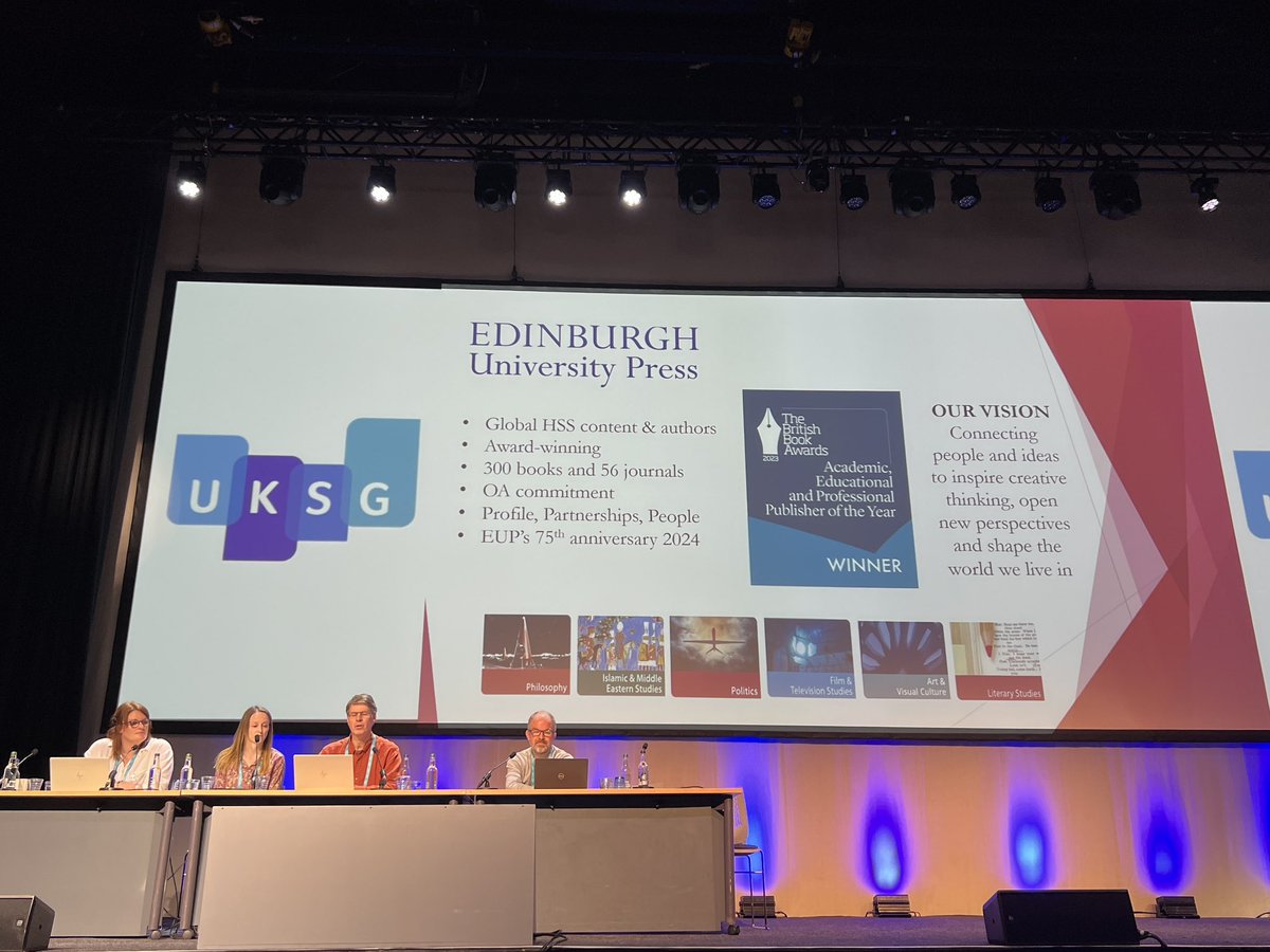Great to see university presses talking about mission, vision and collaboration at #UKSG2024 @ClareHooperLUP @SimonBell74 @EdinburghUP @ManchesterUP