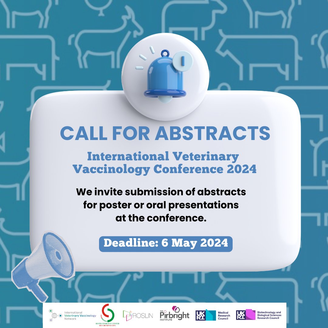 📢 Call for Abstracts📢 We're now accepting abstract submissions for poster or oral presentations at the IVVN Conference 2024. For more details and submission guidelines, visit edin.ac/3VD7qwv @roslininstitute @Pirbright_Inst @The_MRC @BBSRC