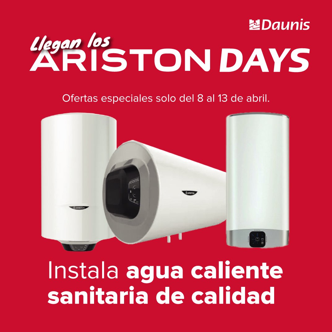 DaunisSA's tweet photo. ¡Llegan los Ariston Days con Ariston!

¿Listo para una explosión de ofertas en soluciones de agua caliente sanitaria con Termos eléctricos Ariston?

¡Te esperamos en nuestras tiendas! https://t.co/WkP7zw9KpG
