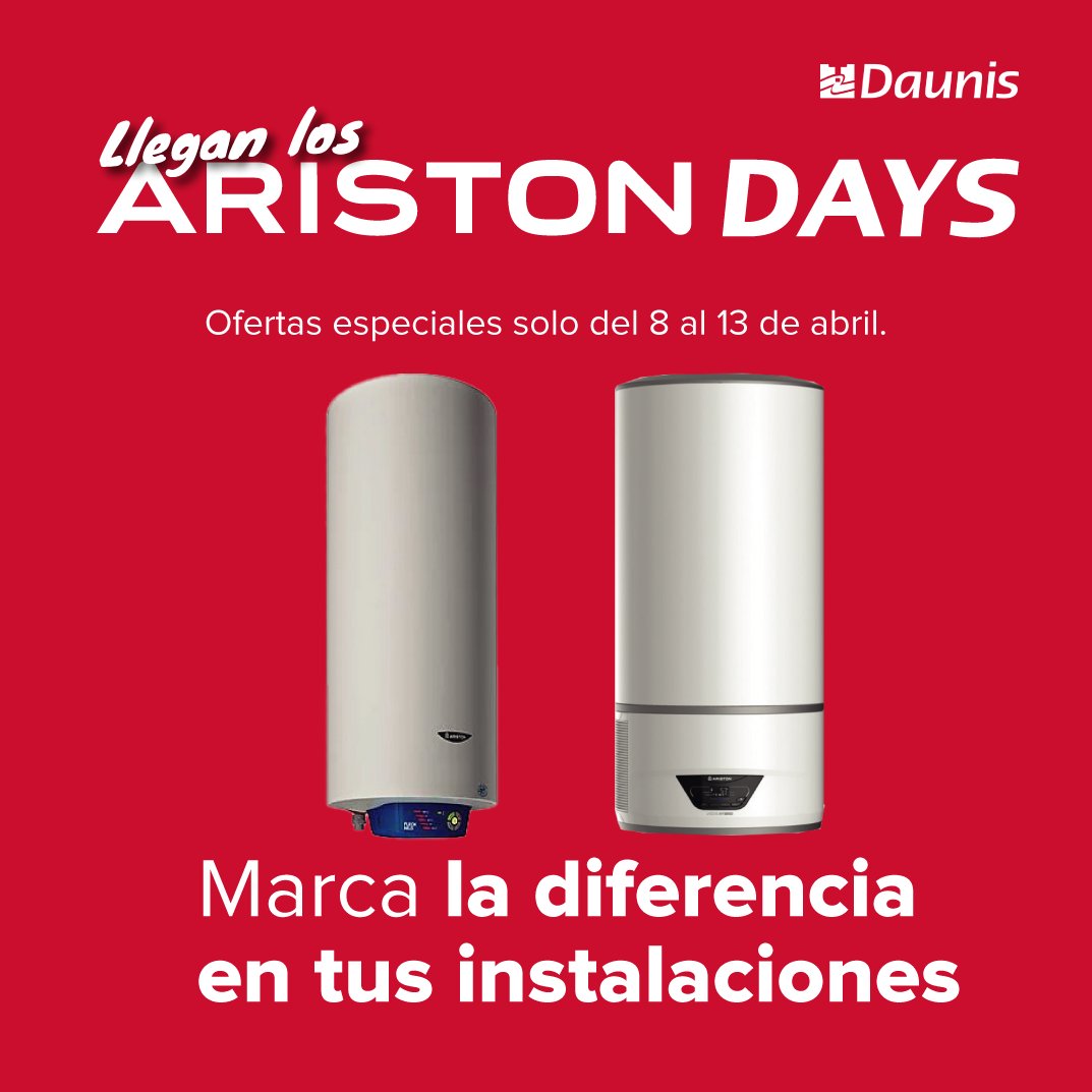 DaunisSA's tweet photo. ¡Llegan los Ariston Days con Ariston!

¿Listo para una explosión de ofertas en soluciones de agua caliente sanitaria con Termos eléctricos Ariston?

¡Te esperamos en nuestras tiendas! https://t.co/WkP7zw9KpG