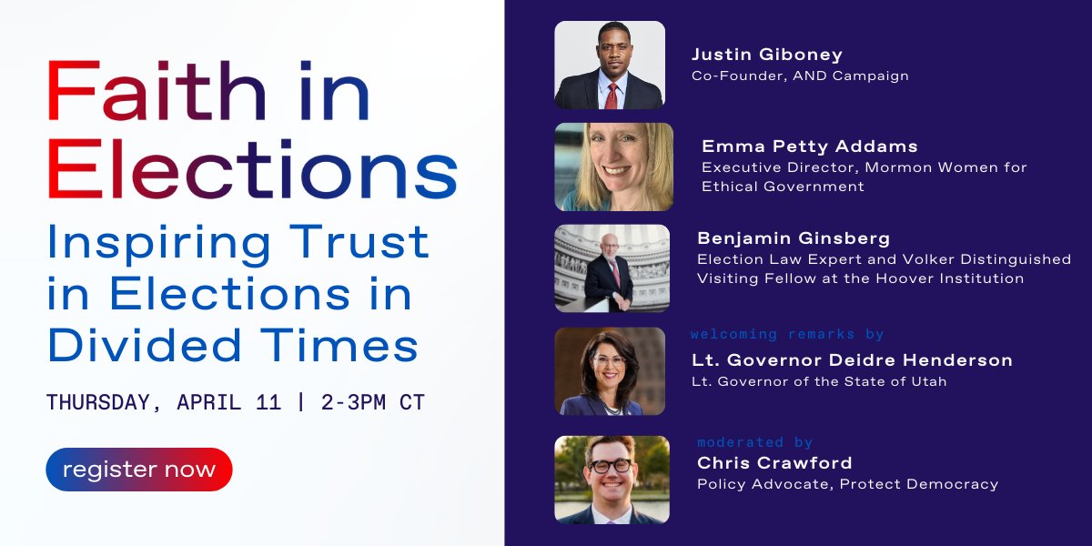 Register to attend this webinar that I'm hosting on 4/11 with some of my very favorite people: @JustinEGiboney, @EmmaMWEG, and Ben Ginsberg will discuss opportunities to increase trust in elections. @LGHendersonUtah will share why this work is important! ifyc-org.zoom.us/meeting/regist…