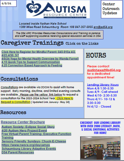 District 54 Autism Resource Center (@sd54arc) on Twitter photo Parents <a href="/D54schools/">School District 54</a> - Email aprylcano@sd54.org to be added to our weekly outreach resources ! Parents <a href="/D54schools/">School District 54</a> - Email aprylcano@sd54.org to be added to our weekly outreach resources !