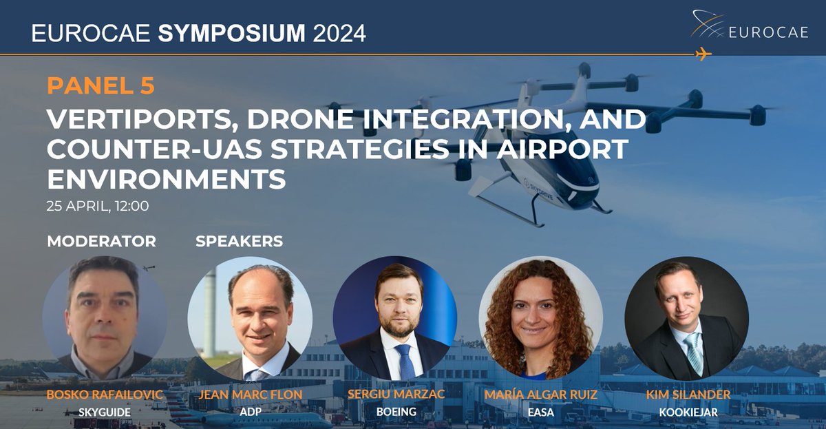 📢 We're delighted to introduce the fifth panel of the #EUROCAESymposium: 'Vertiports, Drone Integration, and Counter-UAS Strategies in Airport Environments'. 🚁​This panel will discuss some of the new operating concepts for integration of #UAS and #VTOL into existing airport,…