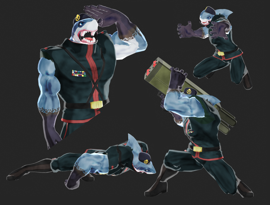 Savagene - 3d animal character - General Shaa - Shark - Poses Join our discord for more development! Link in first comment ! We are Savagene Fighters! and you? #gamedev #indiedev