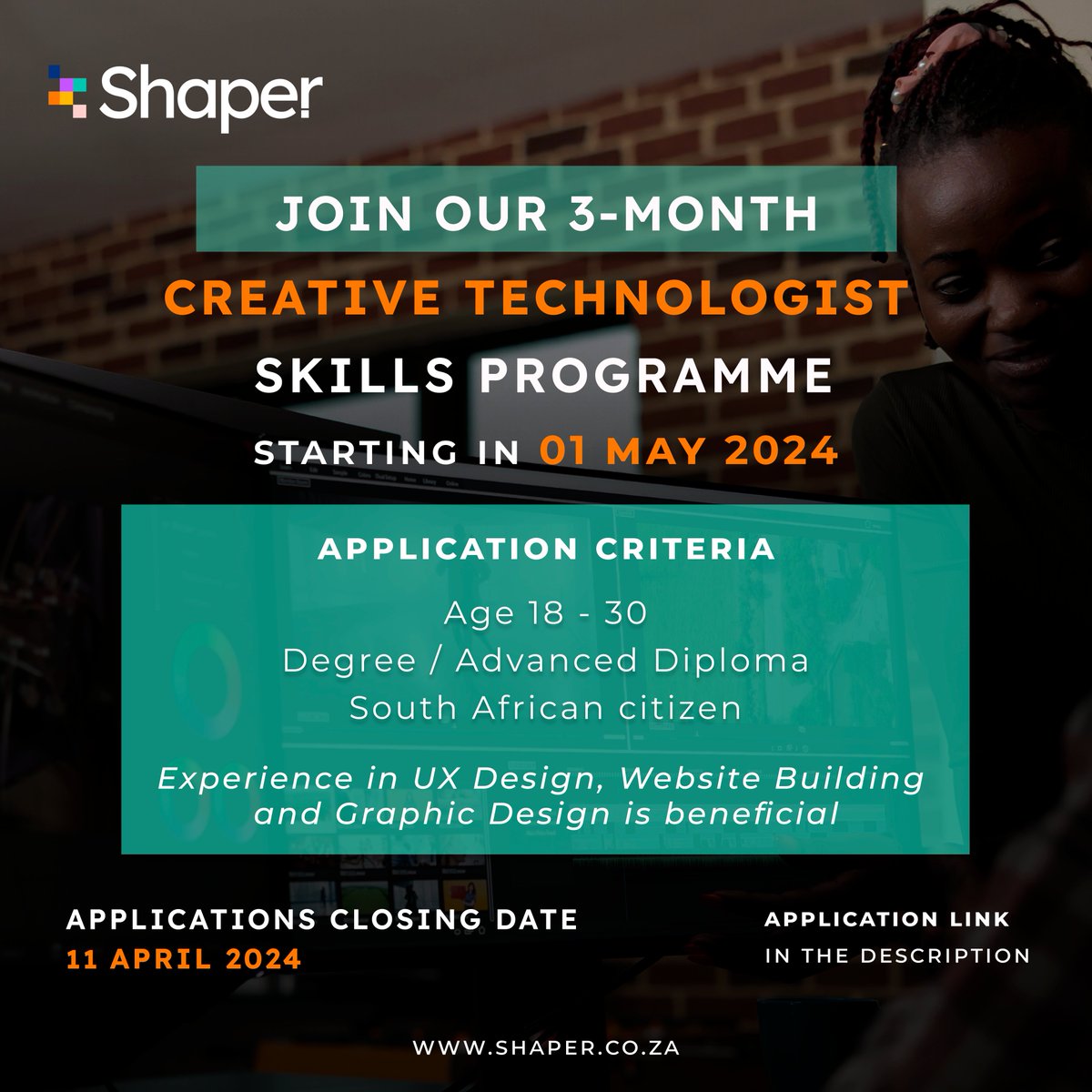 Unleash your creative potential. Join our 3-month Creative Technologist Skills Programme starting in May 2024. Elevate your design game with cutting-edge tech insights and hands-on experience.

Experience in UX Design, Website Building, and Graphic Design is beneficial.