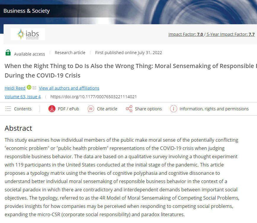 How can a business be responsible when the right thing to do is also the wrong thing ?

▶️Heidi Reed <a href="/audencia/">Audencia</a>

📌journals.sagepub.com/doi/10.1177/00…
