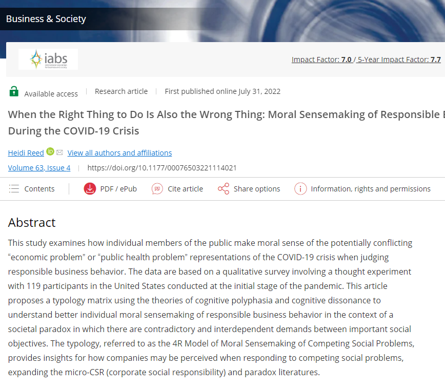 How can a business be responsible when the right thing to do is also the wrong thing ? ▶️Heidi Reed @audencia 📌journals.sagepub.com/doi/10.1177/00…