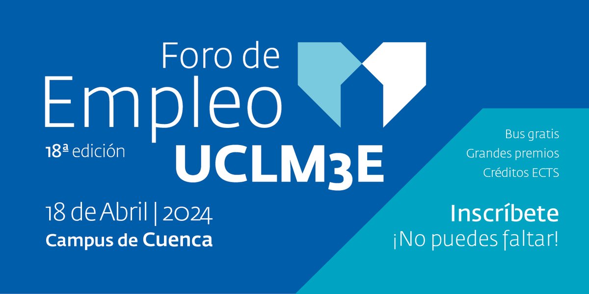Quedan diez días para #UCLM3E, el foro del empleo cualificado más importante de Castilla-La Mancha. Medio centenar de empresas están esperando a conocerte. Si eres estudiante, egresado/a o profesional, inscríbete ya en: uclm.es/empresas/uclm3…