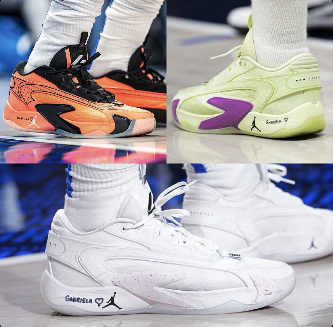 ICYMI: Three different colorways of the Jordan Luka 2 were on display yesterday as Luka Dončić wore a different colorway for shootaround, pregame warm - up, and the game. 📸: Glenn James & @NickkWhite