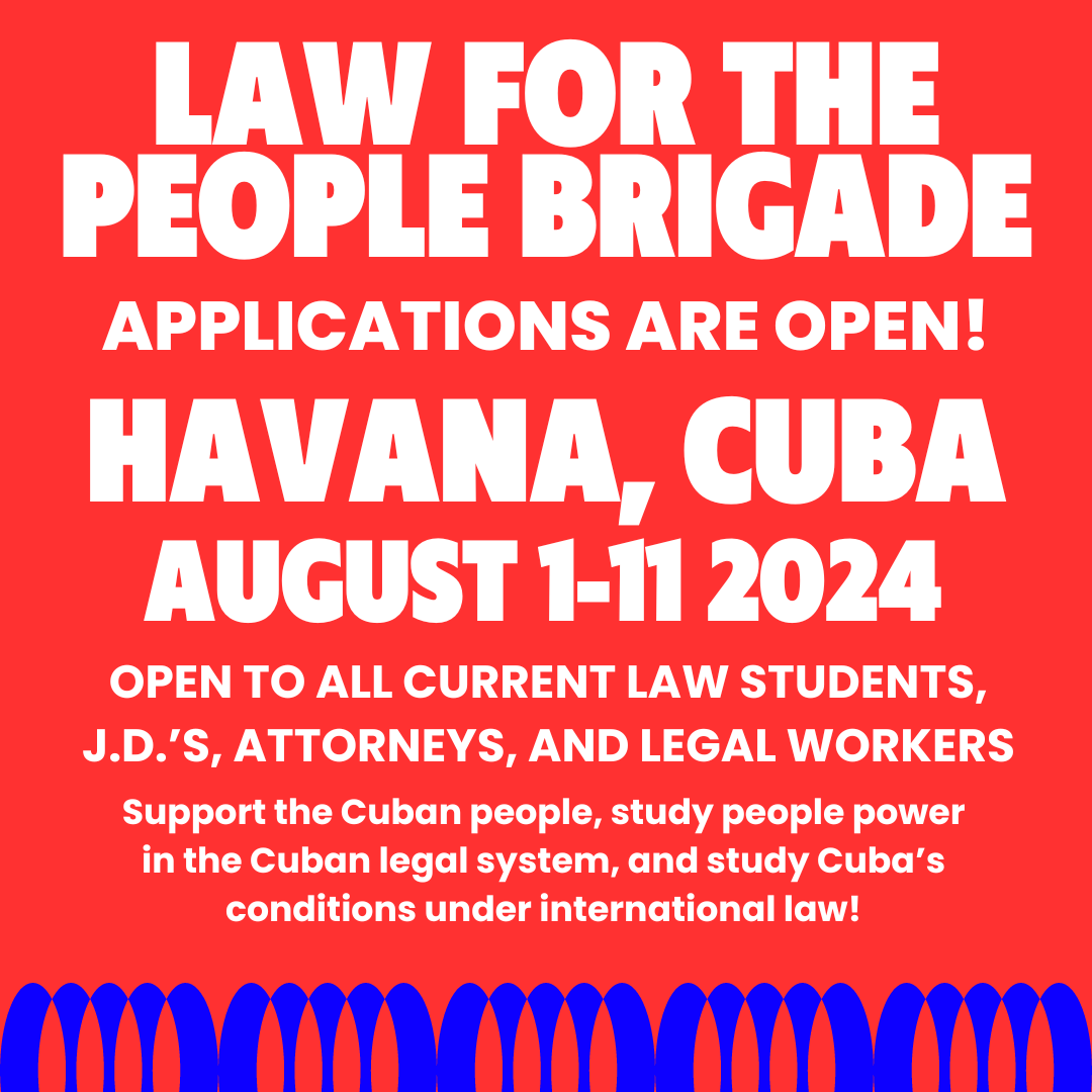 🇨🇺⚖️ Apply for the Law for the People brigade in Cuba! You need not be a lawyer, law student or legal worker to apply. The program is ideal for those completing or who have completed a graduate degree. Apply by May 15! tinyurl.com/law4peoplecuba