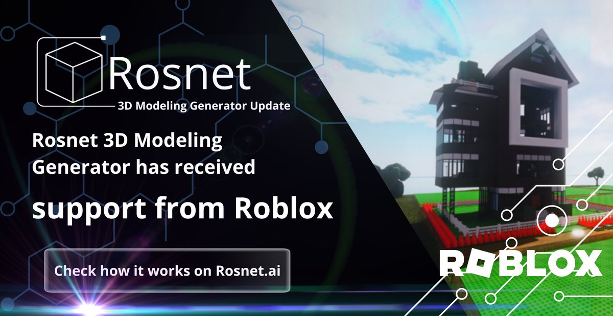 With pleasure, we announce that Rosnet 3D Modeling Generator has received support from @Roblox, allowing for the use of generated 3D models within the Roblox environment🔌🛠️ We encourage you to share your work with our community🌐