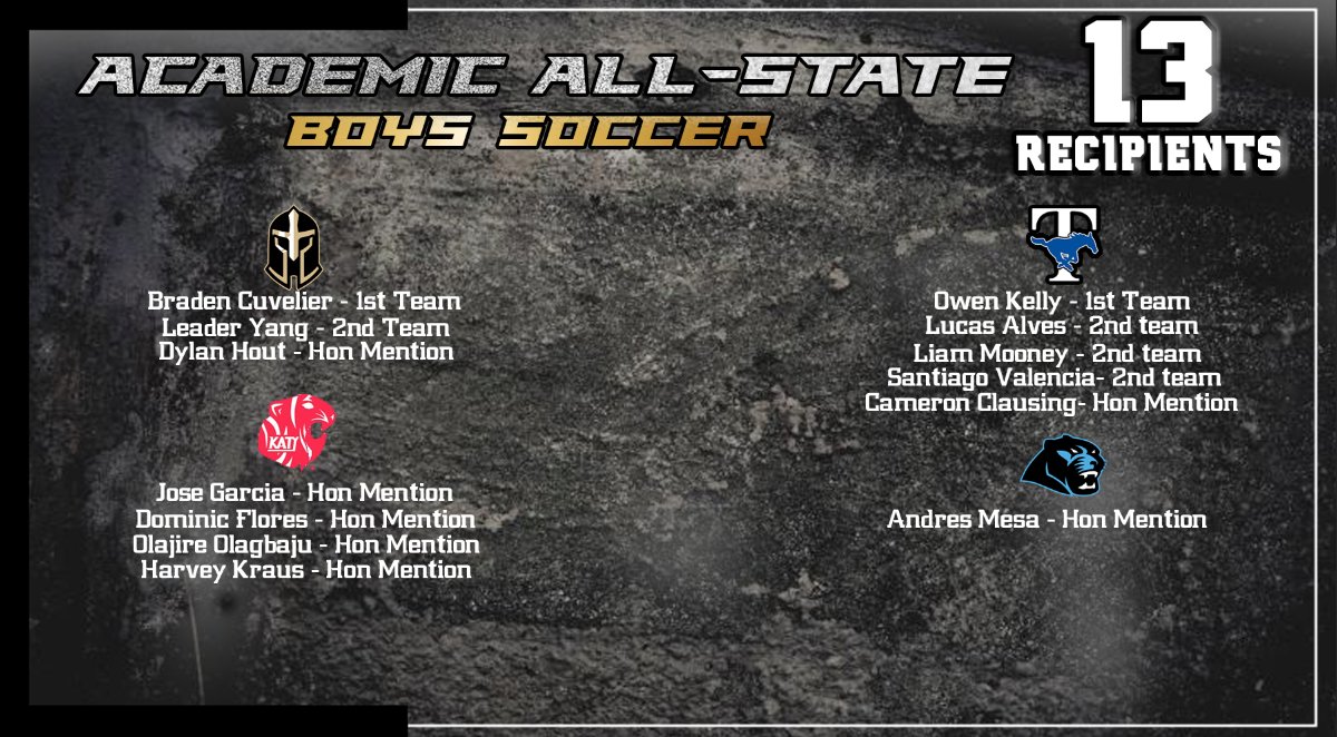 Congratulations to the athletes who were named to the THSCA Academic All State Boys Soccer Team!