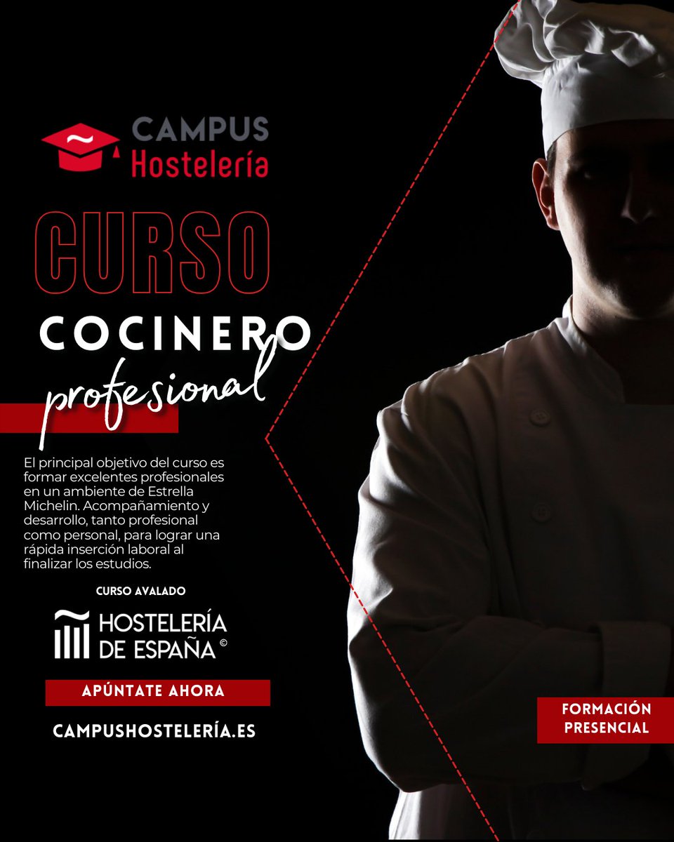CampusCEHE's tweet image. 👉🏼 Apúntate ya en el curso “Cocinero Profesional”

✅ 2160 horas
✅ 100% online
✅ Precio base: 7500 €
🔥 Curso avalado y certificado por @cehehosteleria
Más información en  goo.su/WFoHW

#CampusHosteleria #FormacionHosteleria #Cocinero #Profesional #EstrellaMichelin