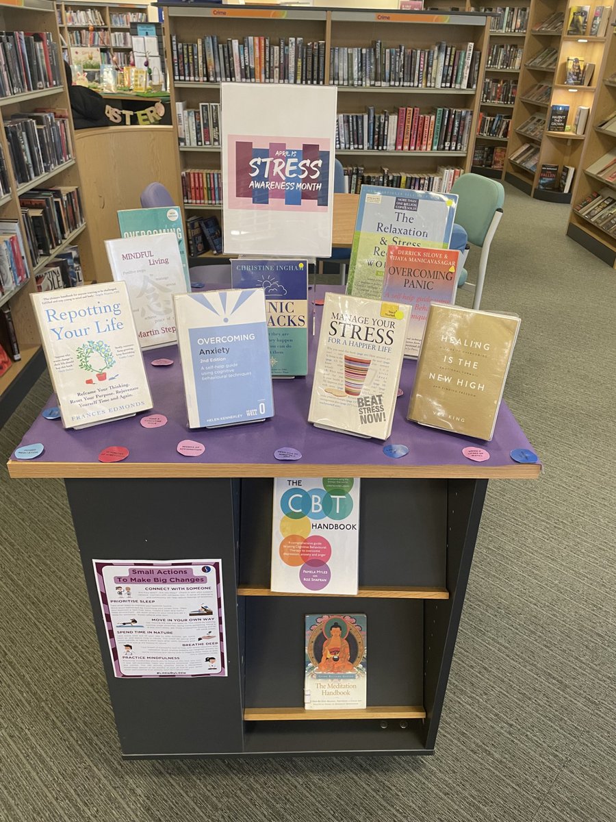 Fairhill Library is marking #StressAwarenessMonth with this stress-busting display 😃📚 slleisureandculture.co.uk/info/83/fairhi…