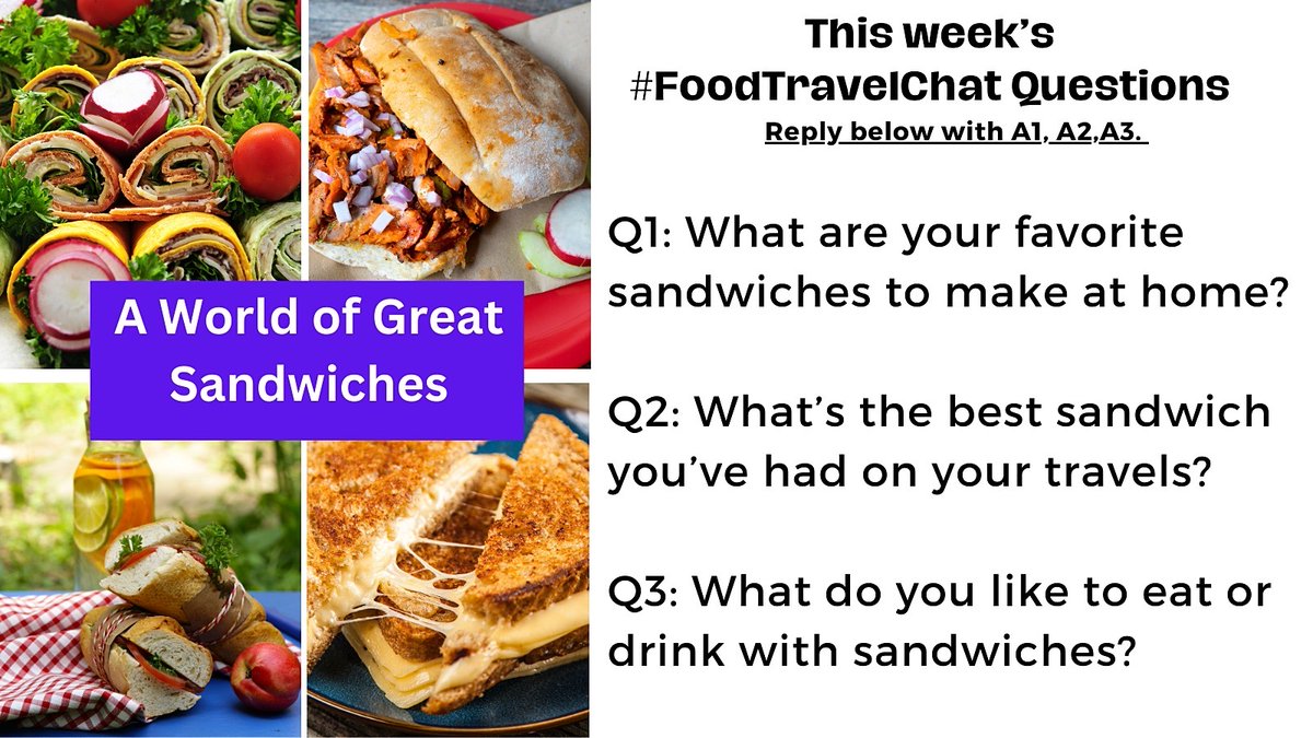 For #NationalGrilledCheeseDay, let’s #FoodTravelChat about a world of great sandwiches. Reply to questions using “Quote' + #FoodTravelChat so we see it. Include your 📷too! Follow our team @adventuringgal @carollivestoeat @ChrisPappinMCC @ourtastytravels + host @realfoodtravel