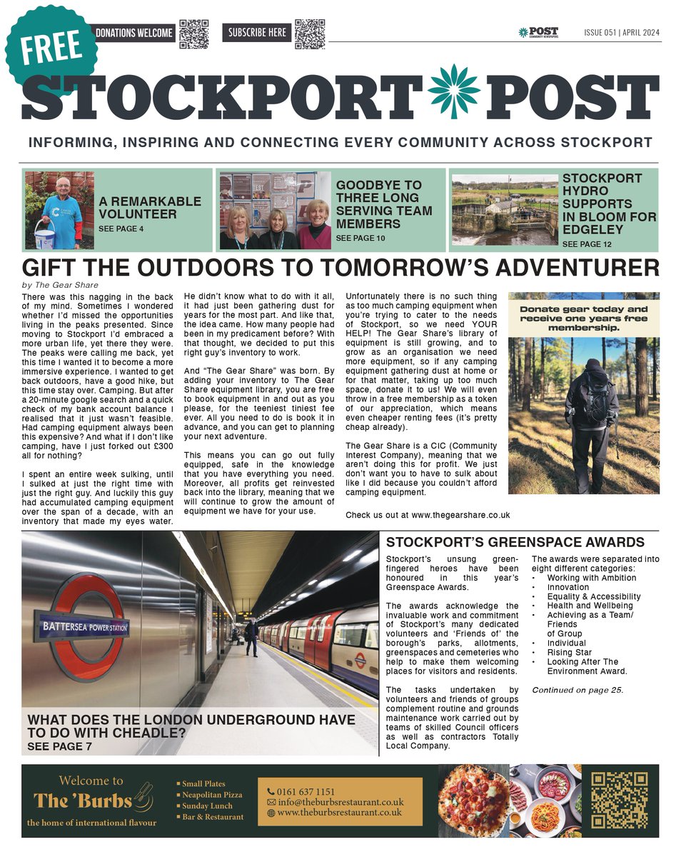 The April issue of Stockport Post is OUT NOW! You can pick up a copy from one of our stockists listed on our website, and in Reddish be sure to pop into The Bottle Mill to pick up a copy and check out their brand new venue!