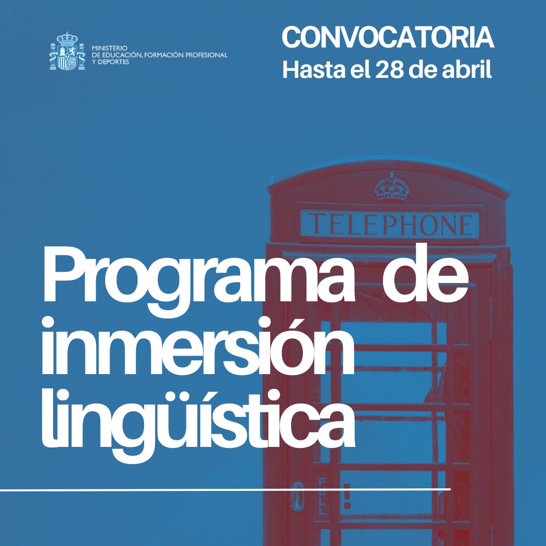 🇬🇧¿Quieres aprender inglés?🇬🇧 👉Si estudias 6º de Primaria o 2º de la ESO, apúntate al Programa de Inmersión Lingüística en inglés. 👉216 ayudas para grupos de 20/25 alumnos y alumnas. ¡Quedan muy pocos días!⤵️ educacionfpydeportes.gob.es/servicios-al-c…